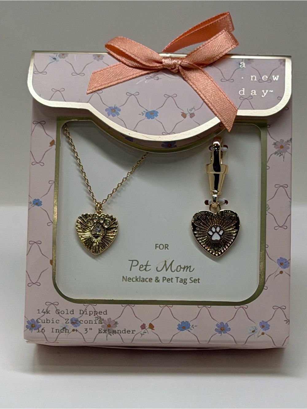 a new day Rose Gold Pet Mom Heart Necklace & Paw Tag Set - Picture 2 of 5